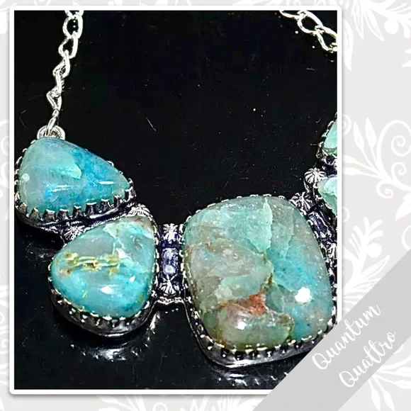 Quantum Quattro Large Silver Multi-Stone Artisan Necklace, 20” Aqua / Turquoise - Picture 2 of 3